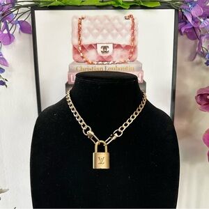 Authentic Louis Vuitton #320 Lock & Key Set on a 18K Gold Plated Chain Necklace